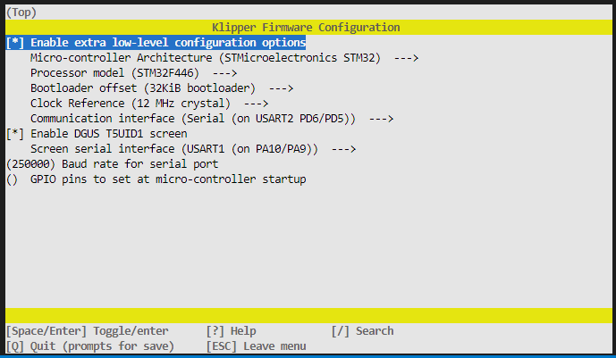 make menuconfig showing communication interface as UART2 PD6/PD5)